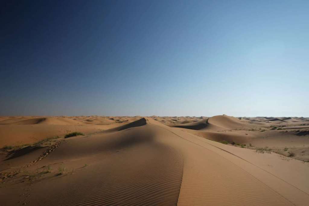 Hiking through the Tengger Desert at Inner Mongolia in&nbsp;China